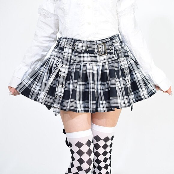 NEW ACDC RAG - Royal Road Punk Rock Black Tartan Pleated Skirt - Picture 2 of 2